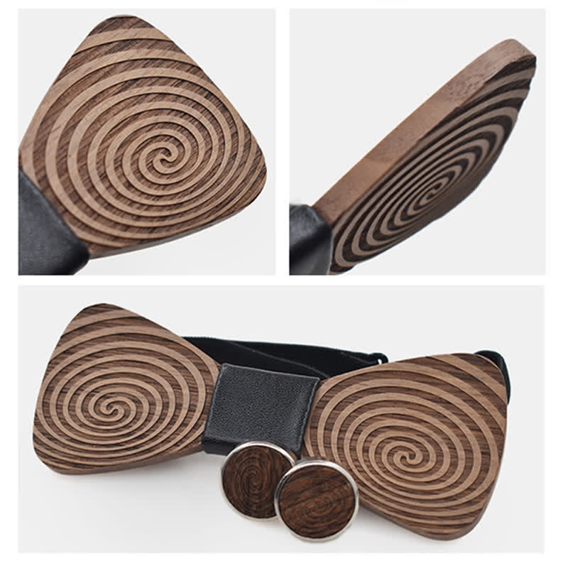 Juego de 2 pajaritas de madera con estampado de remolinos hipnóticos para hombre