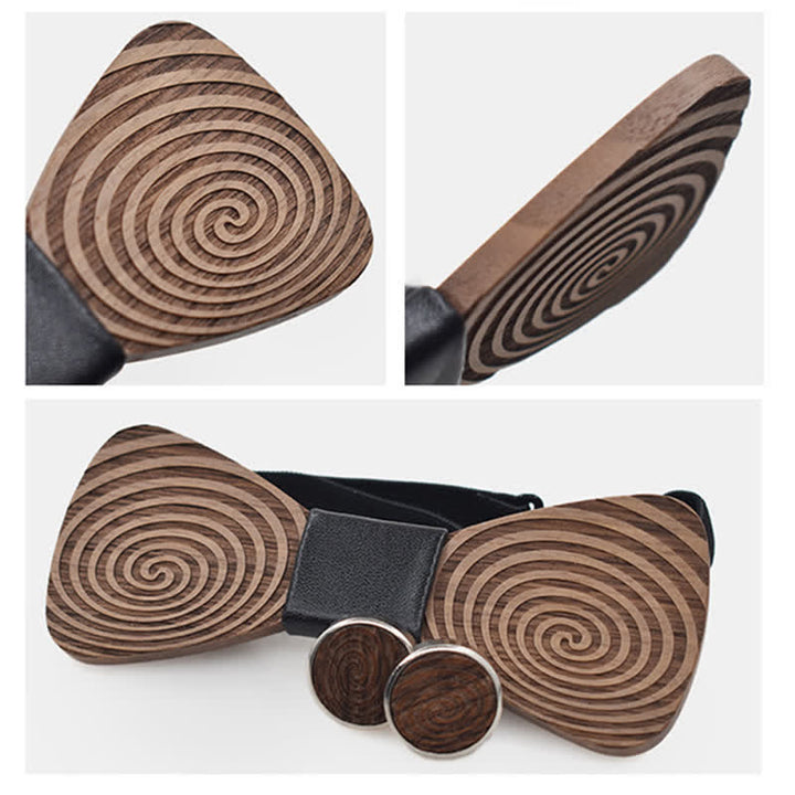 Juego de 2 pajaritas de madera con estampado de remolinos hipnóticos para hombre