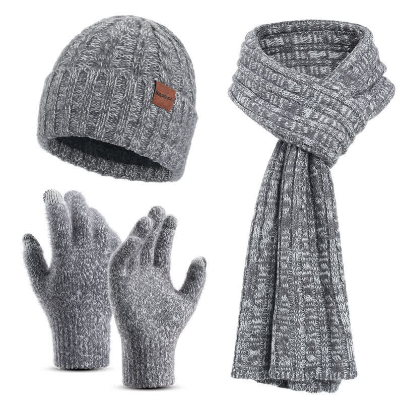 Conjunto de 3 guantes unisex elegantes con bufanda larga y pantalla táctil