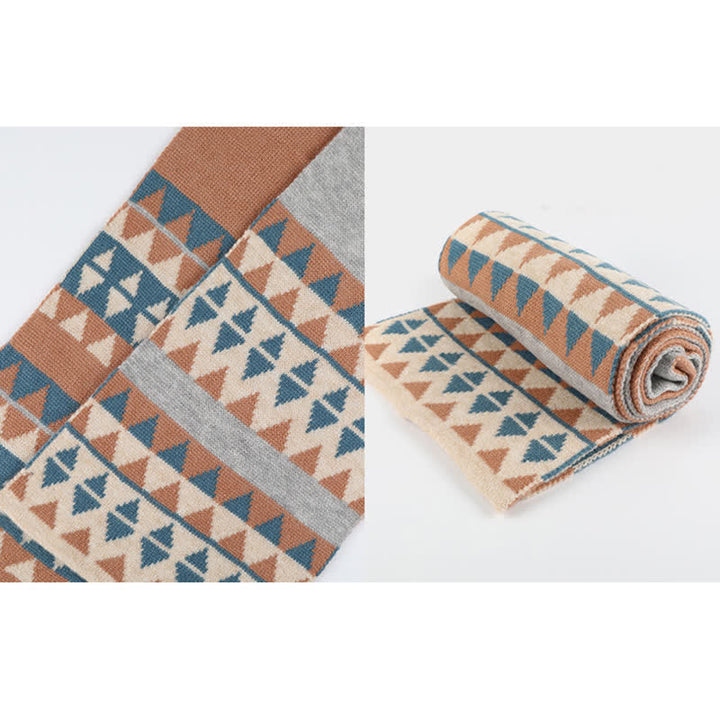 Conjunto de 3 guantes y gorro con estampado de triángulos para mujer