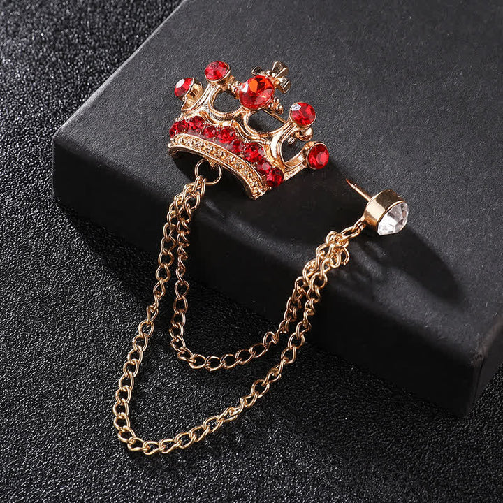 Broche con cadena de corona y diamantes de imitación estilo retro para hombre - Dorado y rojo - image 9
