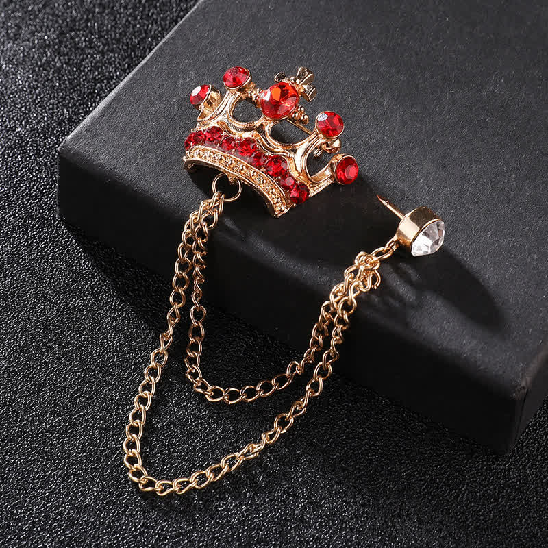 Broche con cadena de corona y diamantes de imitación estilo retro para hombre
