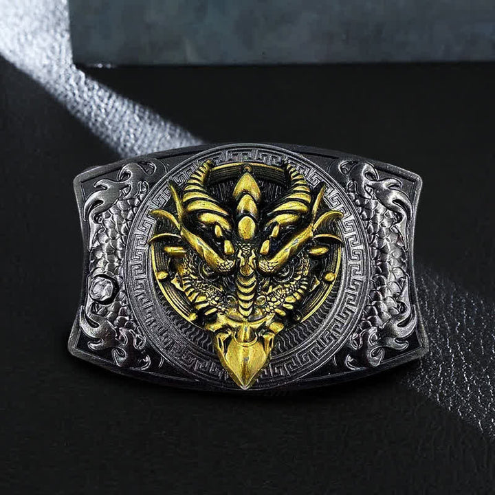 Cinturón de cuero con cuchillo plegable oculto de dragón de pico afilado para hombre