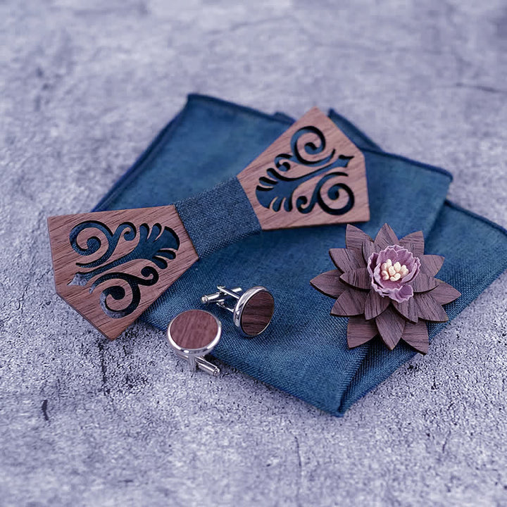 Juego de 4 pajaritas de madera con diseño de flores huecas para hombre
