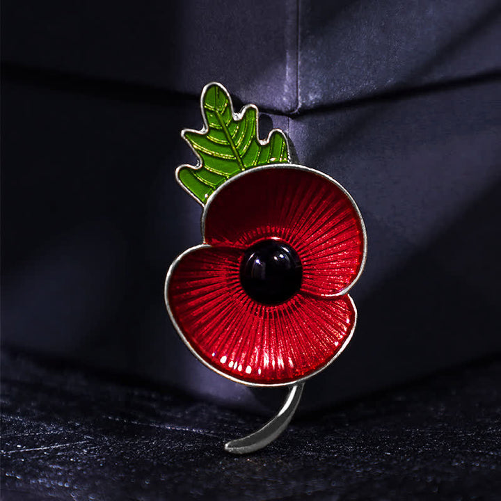 Broche unisex con forma de hoja de amapola roja