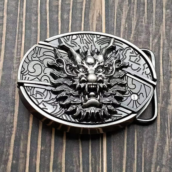 Cinturón de cuero con cuchillo plegable oculto Brave Dragon para hombre