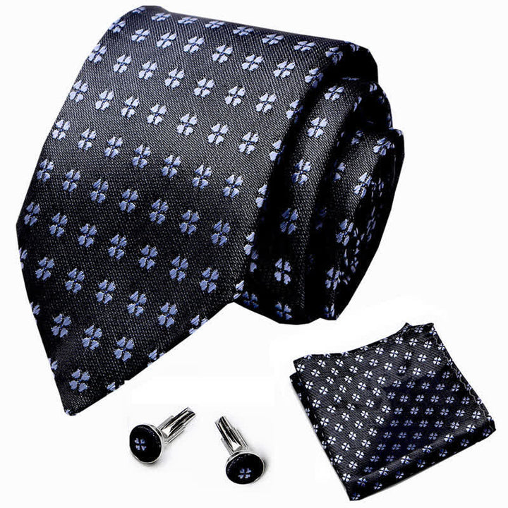 Conjunto de 3 corbatas de trébol de la suerte negras y azules para hombre