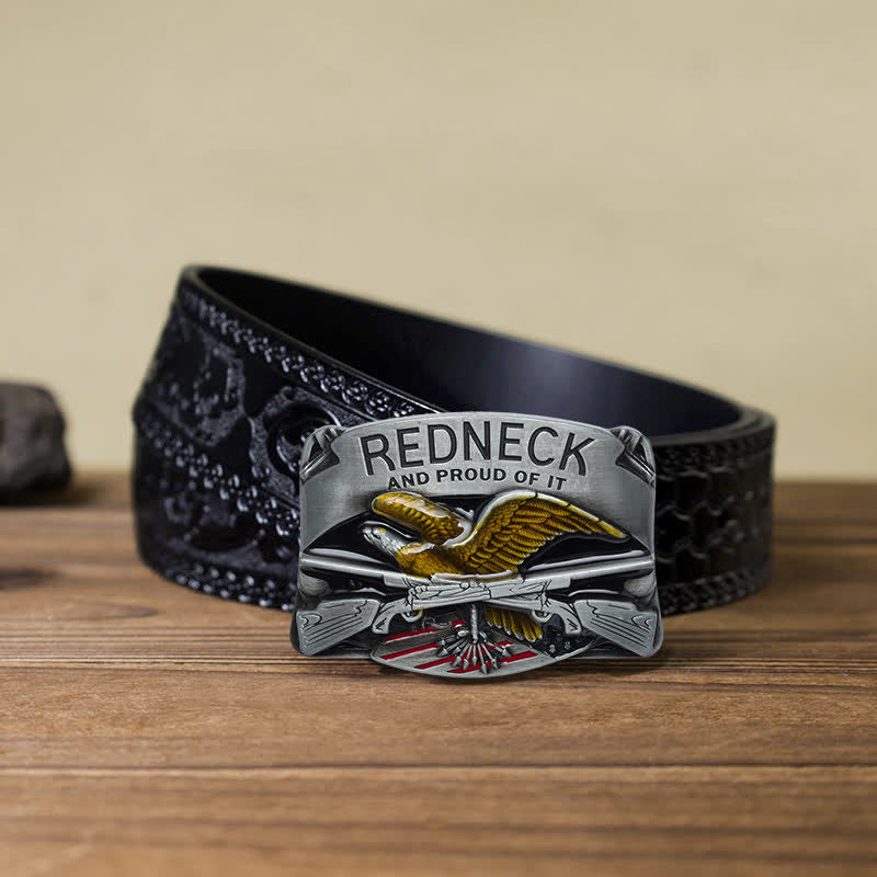 Cinturón de cuero con hebilla de águila esmaltada estilo redneck para hombre, hecho a mano