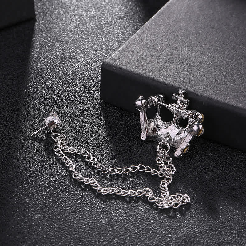 Broche con cadena de corona y diamantes de imitación estilo retro para hombre