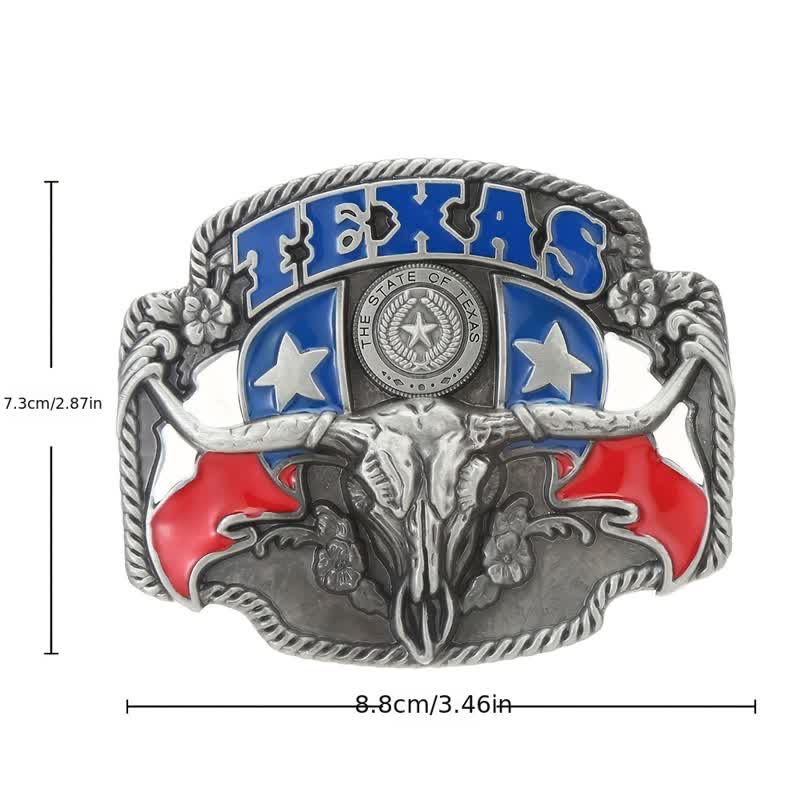 Cinturón de cuero con hebilla de toro Longhorn con bandera de Texas para hombre