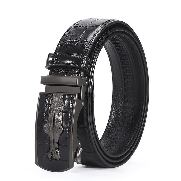 Cinturón de piel con hebilla automática y diseño de cocodrilo para hombre