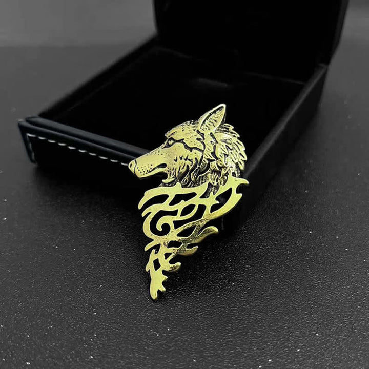 Broche glamoroso con cabeza de lobo hueca para hombre