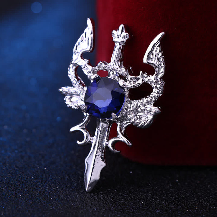 Broche de espada de dragón con gema retro para hombre