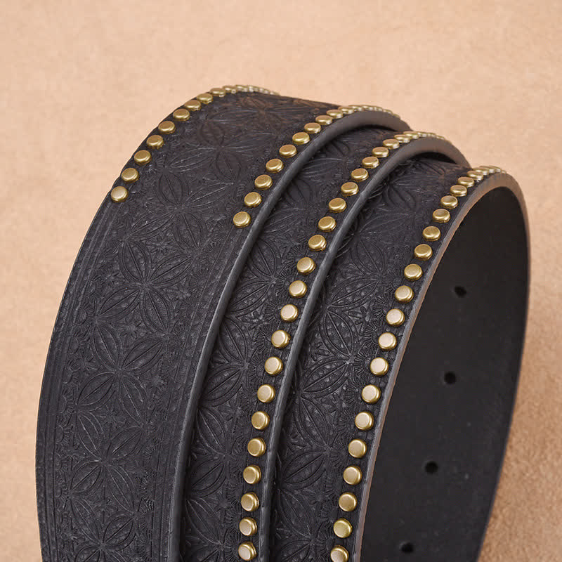 Cinturón de cuero con remaches de novillo Longhorn antiguo para hombre