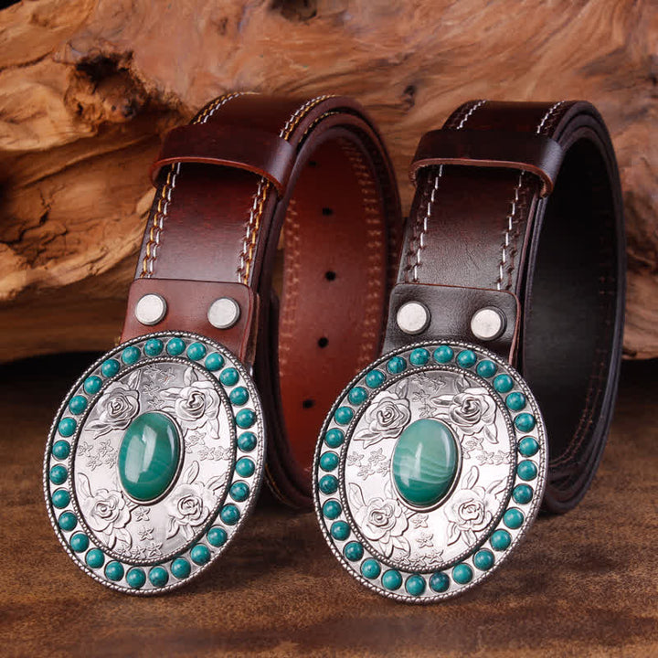 Cinturón unisex de piel de ágata de jade y turquesa rosa tallada
