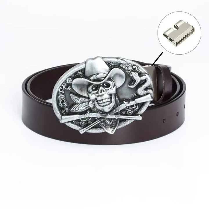Cinturón de cuero con calavera pirata y pistolas cruzadas para hombre