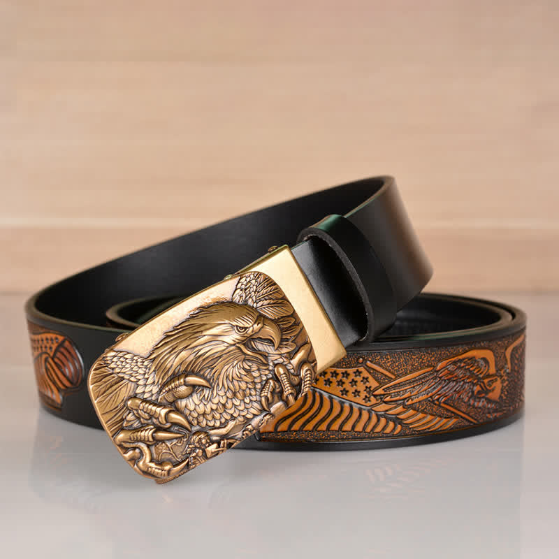 Cinturón de cuero con hebilla automática Mighty Eagle Sharp Claw para hombre