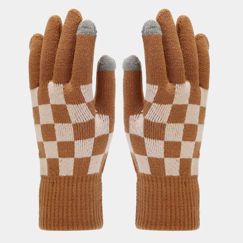 Conjunto de 3 guantes y gorro unisex a cuadros con bufanda