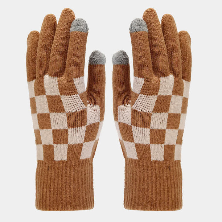 Conjunto de 3 guantes y gorro unisex a cuadros con bufanda