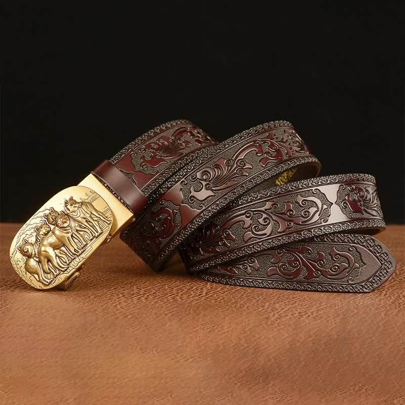 Cinturón de cuero retro para hombre con diseño de lobos