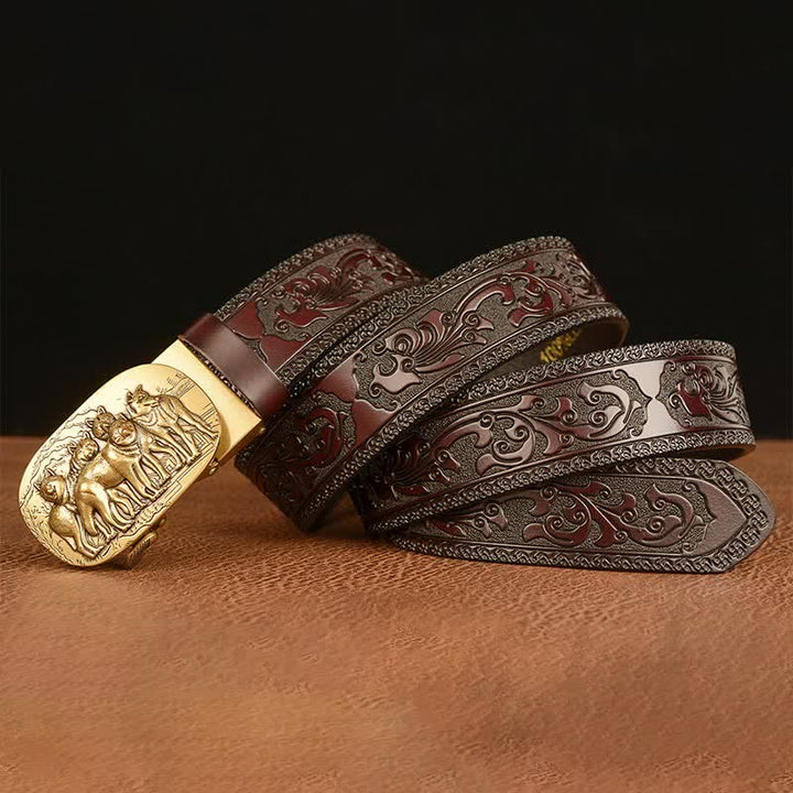 Cinturón de cuero retro para hombre con diseño de lobos