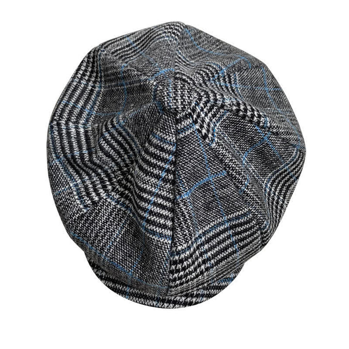 Gorra tipo boina octogonal a cuadros gris y azul Newsboy