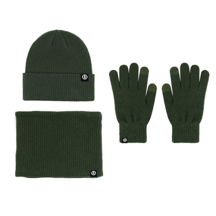 Conjunto de 3 guantes y gorro unisex de color liso, suaves, con bufanda