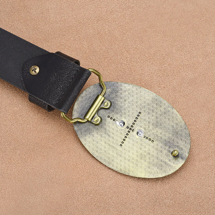 Cinturón de cuero con remaches y cabeza de toro para hombre