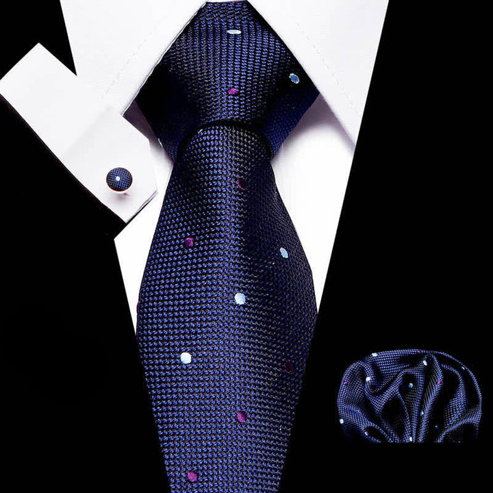Conjunto de 3 corbatas de lunares para hombre en azul marino y morado 