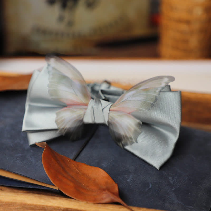 Conjunto de pajarita y pañuelo de bolsillo de organza vintage con mariposas para hombre