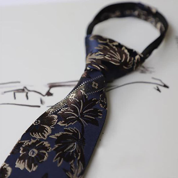 Preciosa corbata con cremallera y flores bordadas para hombre