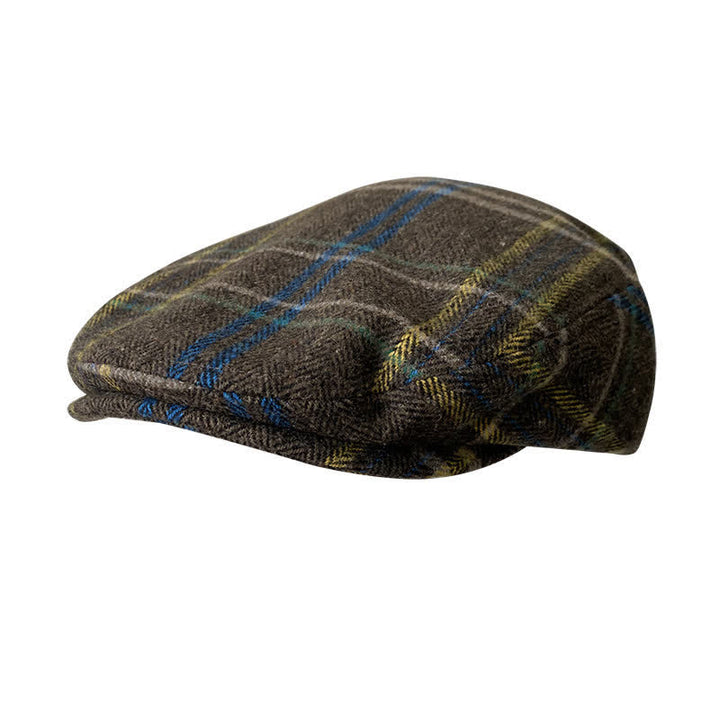 Boina plana de tweed con cuadros en espiga