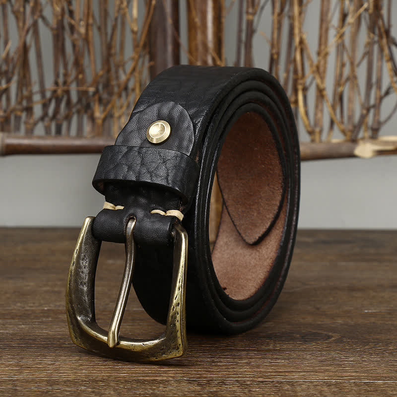 Cinturón de cuero con estampado retro de piel de yak para hombre