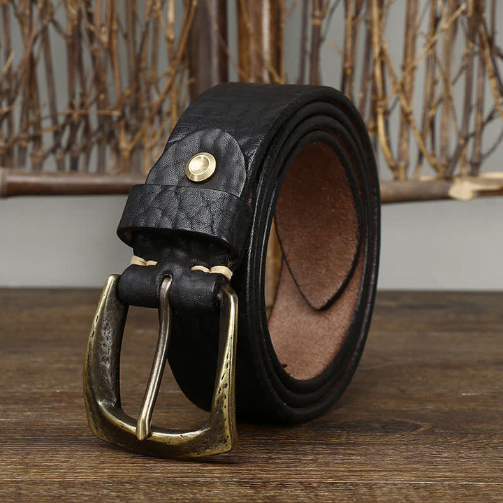 Cinturón de cuero con estampado retro de piel de yak para hombre