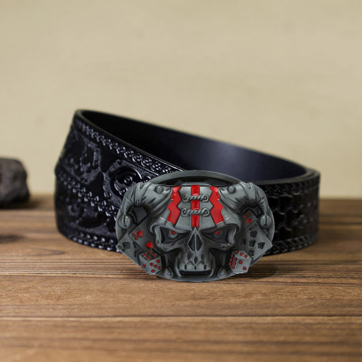 Cinturón de cuero con hebilla de payaso y calavera para hombre, hecho a mano