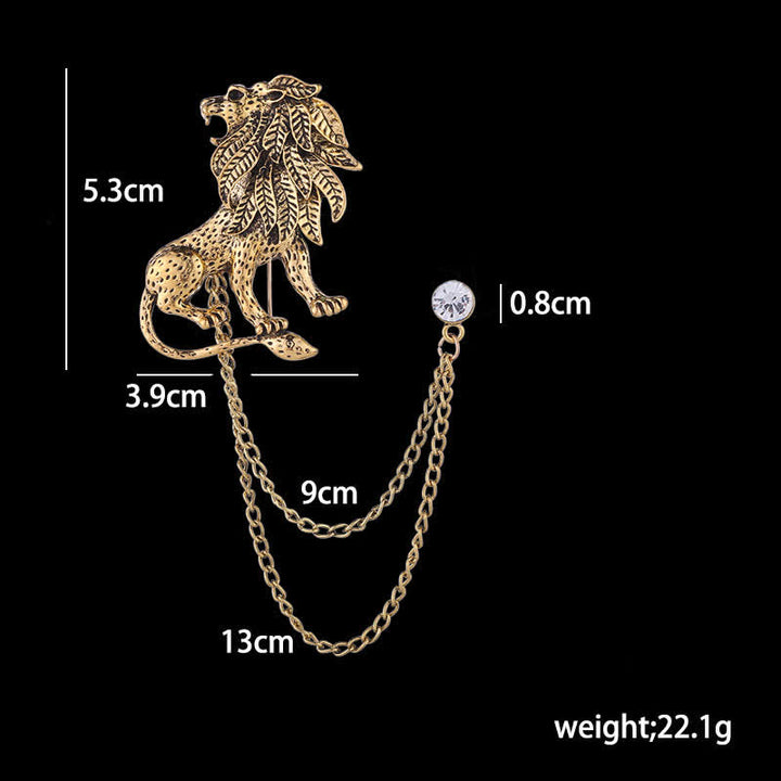 Broche de cadena con león dominante para hombre