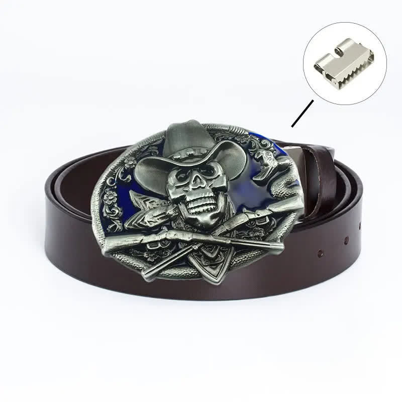 Cinturón de cuero con calavera pirata y pistolas cruzadas para hombre