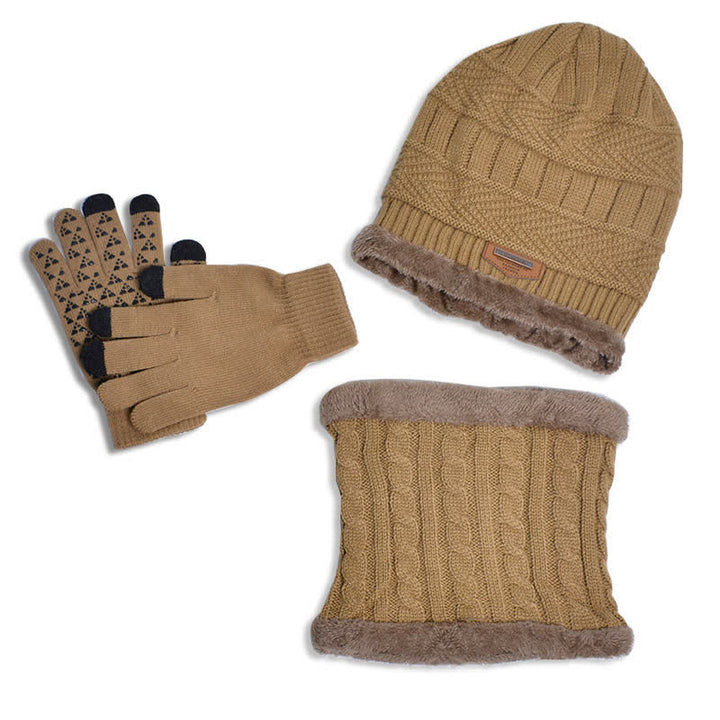 Conjunto de 3 gorros de punto, bufanda y guantes para adultos y niños