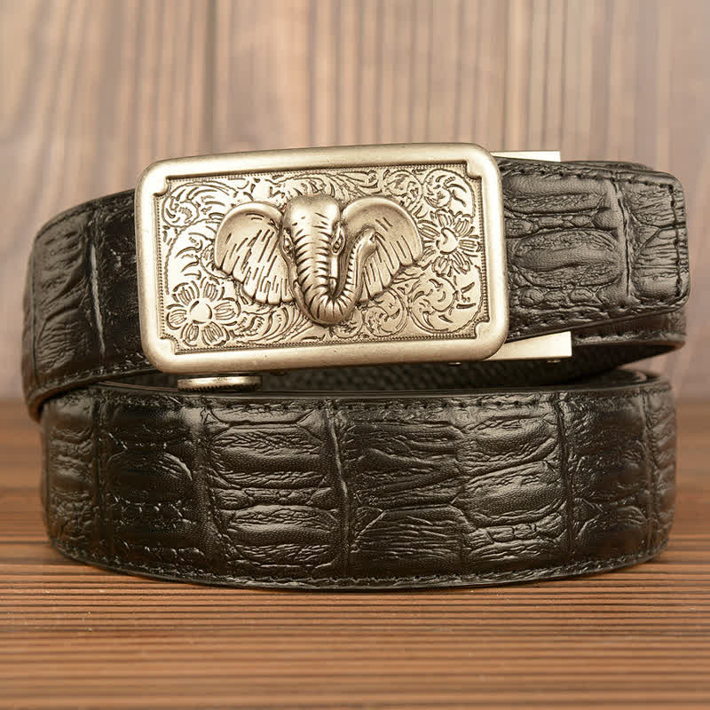 Cinturón de piel con estampado de cocodrilo y elefante punk para hombre