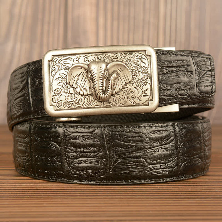 Cinturón de piel con estampado de cocodrilo y elefante punk para hombre