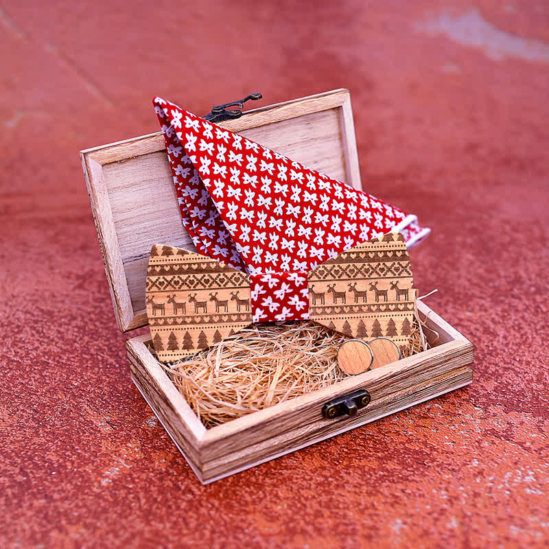 Juego de 3 pajaritas de madera con diseño navideño para hombre
