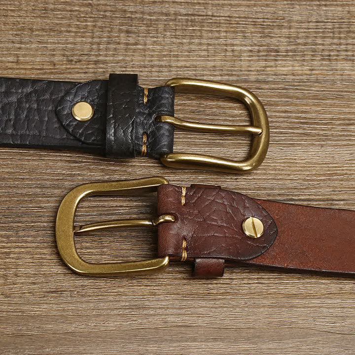 Cinturón de cuero con estampado de piel de bisonte en relieve para hombre