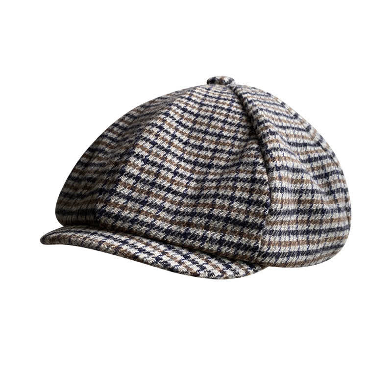 Gorra tipo boina de repartidor de periódicos con cuadros de pata de gallo