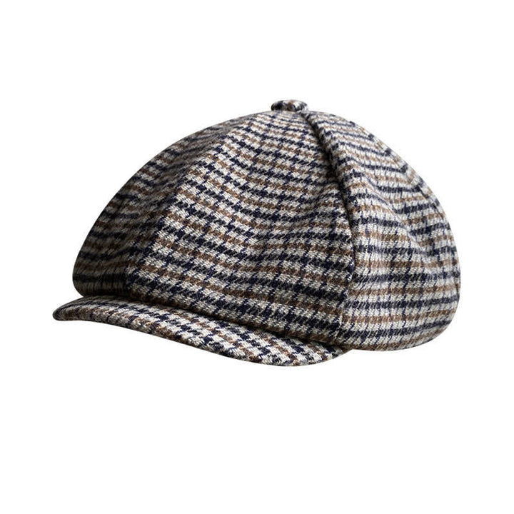 Gorra tipo boina de repartidor de periódicos con cuadros de pata de gallo