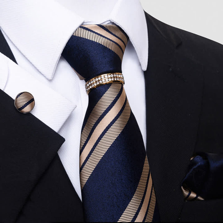 Juego de 4 corbatas a rayas para hombre con anilla para corbata