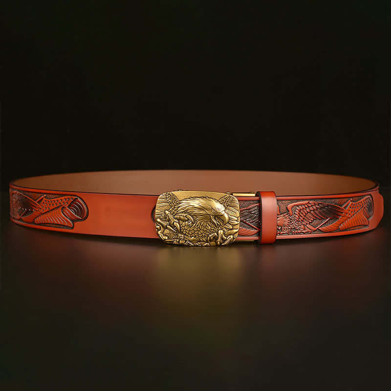 Cinturón de cuero con hebilla automática y alas de águila vintage para hombre