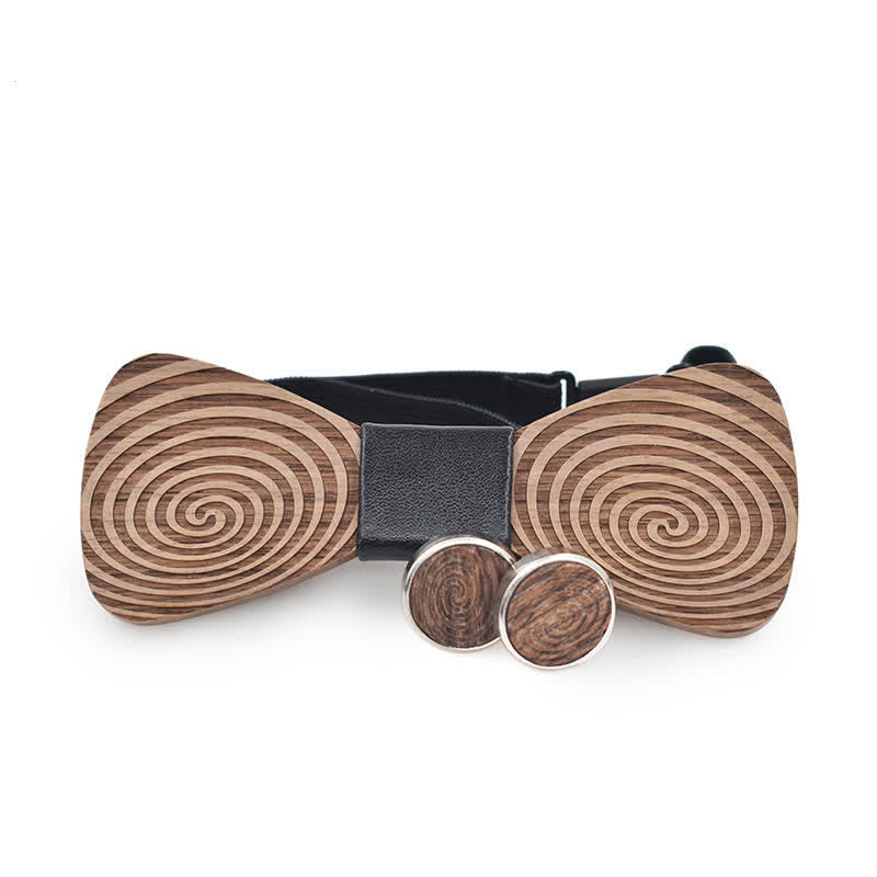 Juego de 2 pajaritas de madera con estampado de remolinos hipnóticos para hombre