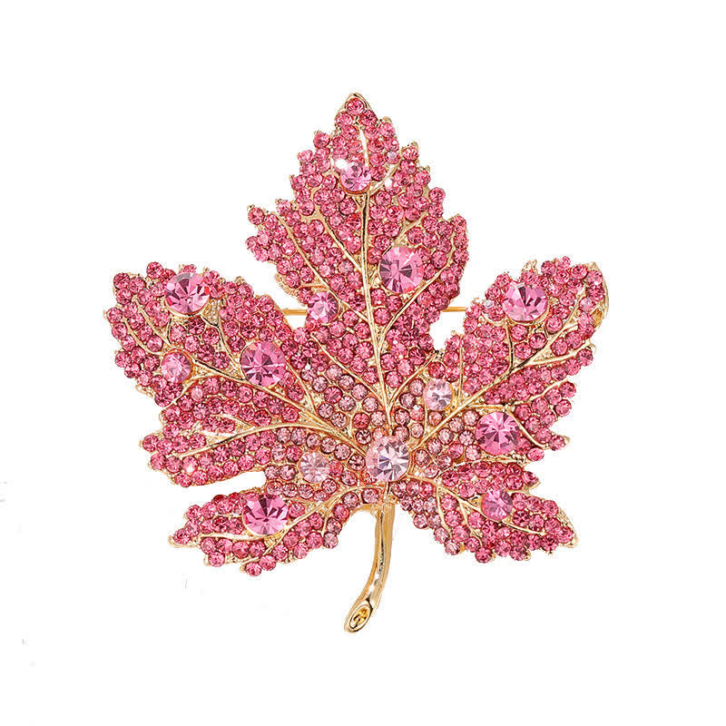 Broche de hoja de arce con cristales de imitación para mujer