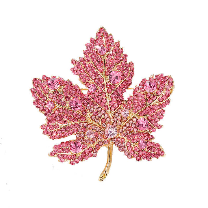 Broche de hoja de arce con cristales de imitación para mujer