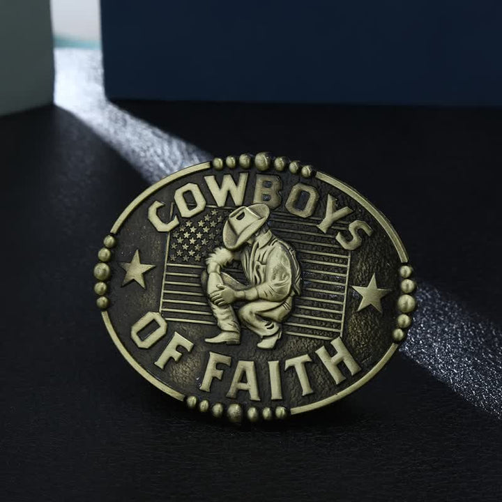 Cinturón de cuero con hebilla Cowboys Of Faith para hombre, hecho a mano